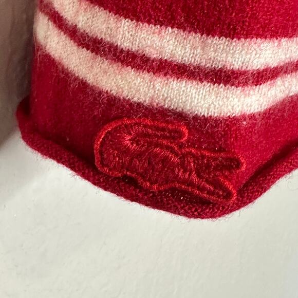 Lacoste Women's Long Sleeve V-neck Striped Sweater Merino Wool Red Cream Size M - Picture 3 of 12